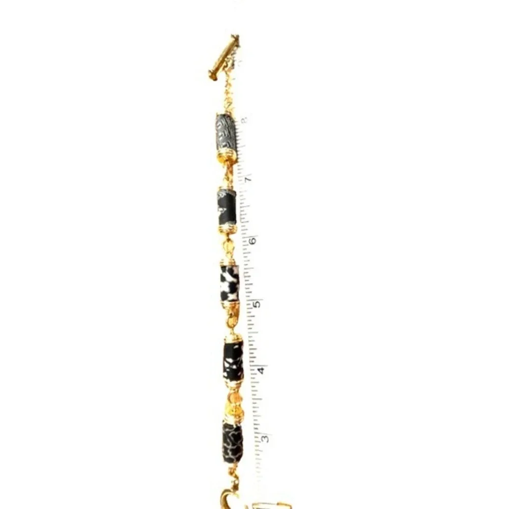JilZarah Bracelet Unique Black White Clay beads gold‎ tone 7-8